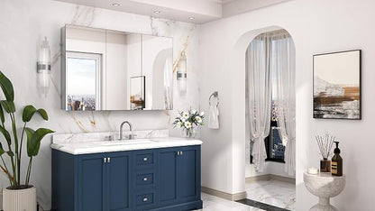 Keonjinn 48" x 32" Oversized Bathroom Medicine Cabinet with Mirror, Silver | Assembly Required, Lightweight Aluminum Structure, Free Adjustable Shelves, Combined Recessed or Surface Mount, DTC Hinges