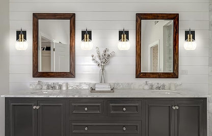 JONATHAN Y 5.88" Black/Brass Gold 1-Light Vintage Wall Sconce, LED Vanity Light for Bathroom Bedroom Entryway, Clear Glass Globe Shade, Modern Industrial Arched Lamp, LED Bulb Included JYL3526A