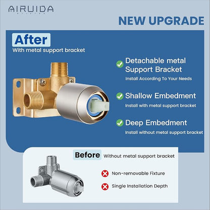 Airuida Shower Faucet Set,12 Inch Shower Valve Kit,Brushed Nickel | Male Threads,Rough-in Valve Shower Trim Kit,Single Handle Control Shower Set