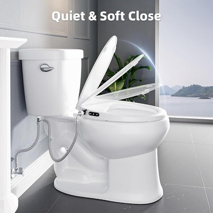 Clirass Bidet Toilet Seat, Soft Close Toilet Seat, Button control Feminine/Posterior Wash Switch, Knob Control Water Pressure,White (White/ROUND Black Silver Buttons, Round)