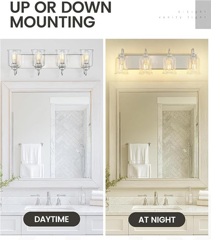 zeyu 28.5 Inch Bathroom Wall Light Over Mirror, 4-Light Vanity Lighting Fixture, Brushed Nickel Finish with Clear Glass Shade, ZSL72B-4W BN