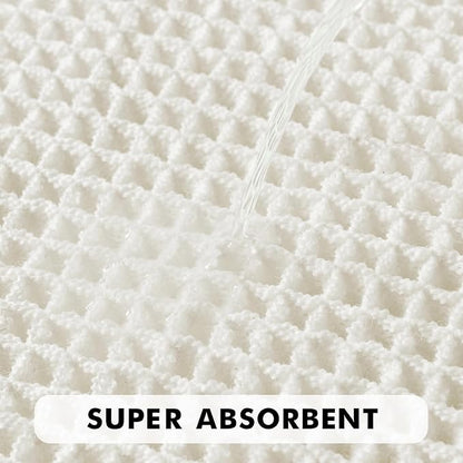 MIULEE Set of 2 Waffle Bathroom Rugs Boho Bath Mat White 17"x24"+18"x30" | Non Slip, Super Absorbent, Washable, Ultra Soft, Rubber Backed, Small Bath Rugs for Bathroom Floor Tub Shower