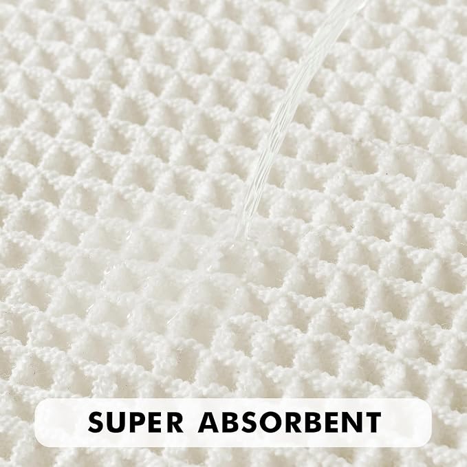 MIULEE Set of 2 Waffle Bathroom Rugs Boho Bath Mat White 24x36 Inch | Non Slip, Super Absorbent, Washable, Ultra Soft, Rubber Backed, Large Bath Rugs for Bathroom Floor Tub Shower