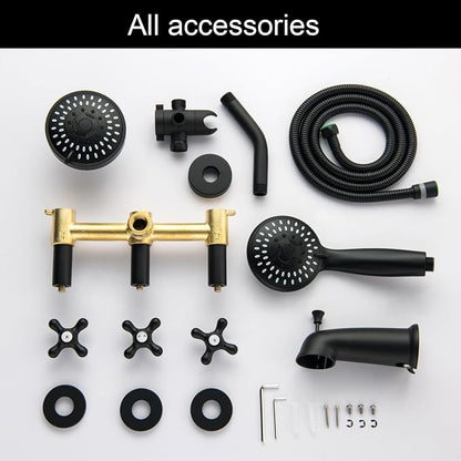 3 Handle Tub and Shower Faucet Set, Three Handle Shower Faucet with Tub Spout 3 Knob Bathtub Faucet Trim Kit with Valve, Matte Black