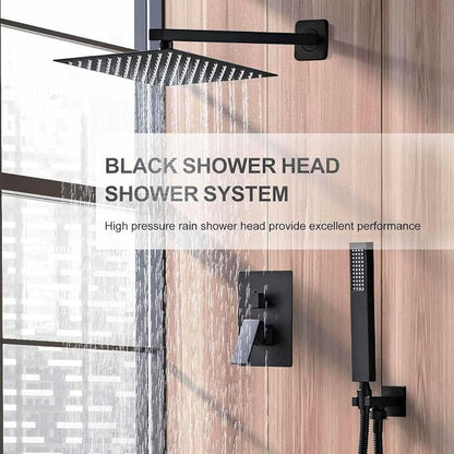 SaniteModar Shower Faucet Set 10 Inch, Matte Black Shower System | Rainfall Shower Head with Handheld Combo Spray, High Pressure Shower Combo Set Included Brass Valve and Trim kit