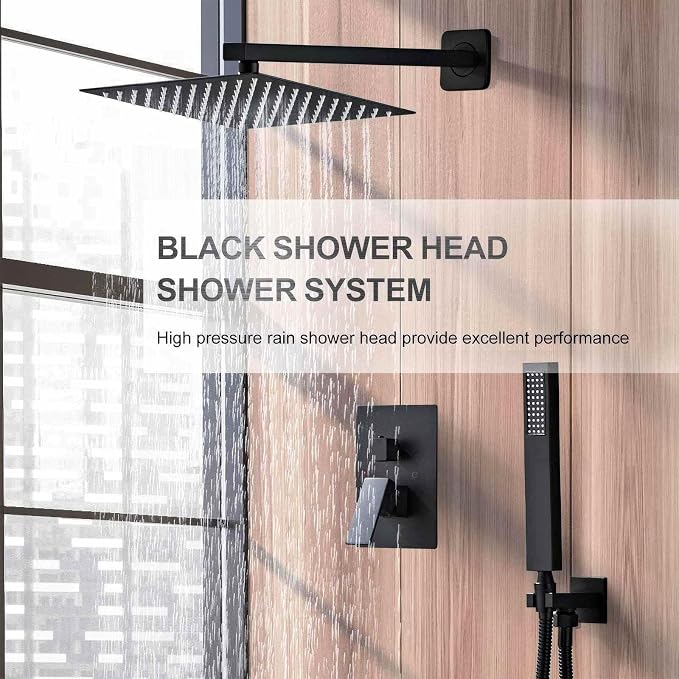 SaniteModar Shower Faucet Set 8 Inch, Matte Black Shower System | Rainfall Shower Head with Handheld Combo Spray, High Pressure Shower Combo Set Included Brass Valve and Trim kit