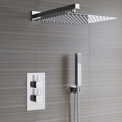 Voolan All Metal Shower Head with Extension Arm, Stainless Steel Waterfall Rainfall Showerheads, High Flow Bathroom Square Rain Shower Head (10’’ Shower Head with 16’’ Shower Arm, Chrome)