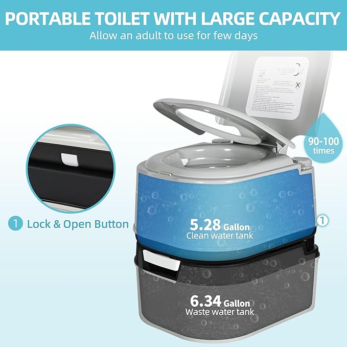 YITAMOTOR 6.34 Gal Portable Toilet Camping Porta Potty w/Paper Collection | Indoor Outdoor RV Toilet with Handle Pump, Leak-Proof OutdoorToilet for RV Travel, Boat, Trips, Grey