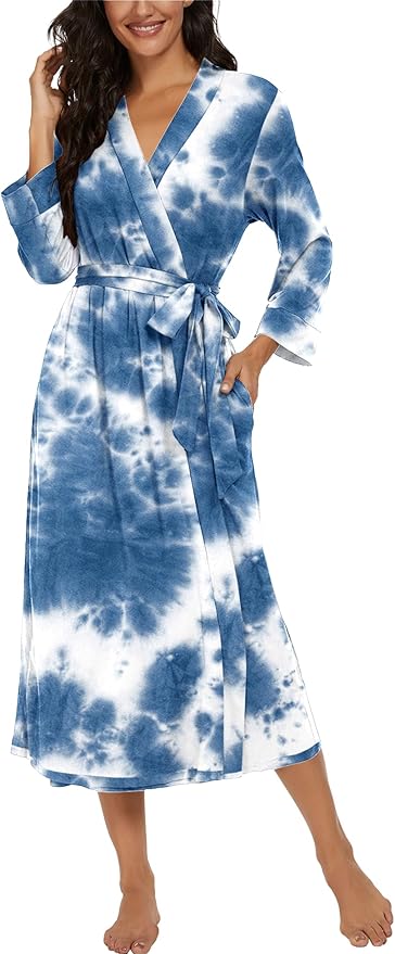 VINTATRE Women Kimono Robes Long Knit Bathrobe Lightweight Soft Knit Sleepwear V-neck Casual Ladies Loungewear