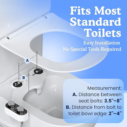 CLEAR REAR Bidet Attachment for Toilet Seat - Non-Electric with Self Cleaning Dual Nozzles, Leak Proof Connectors, Adjustable Water Spray, Rear & Feminine Wash - Hygienic Bathroom Upgrades