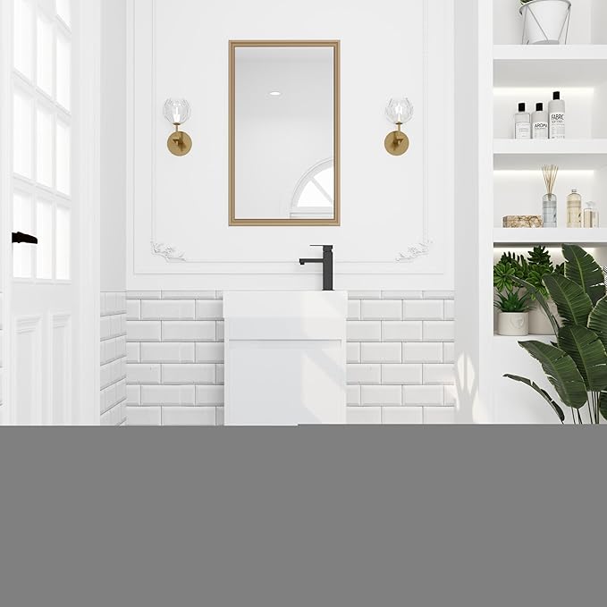 18 Inch Wall Mounted Bathroom Vanity, 18'' Floating Bathroom Vanity with Sink, Single Sink Cabinet Combo, Modern Storage Cabinet, with Soft Closing Door, 00518WSG