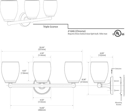 Gatco 1646 Triple Wall Sconce, White Finish Bathroom Vanity Light Fixture