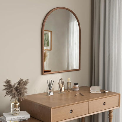 24"x32" Arch Wall Mirror for Wall, Wall Mounted Vanity Mirror for Bedroom, Wood Grain Finish Frame Mirror with Tempered Glass, Vintage Decorative for Bathroom, Entryway, Living Room, Walnut