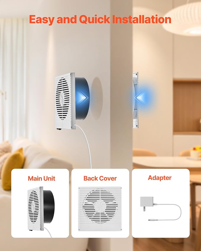 VEVOR Room to Room Fan, Two-Way Airflow Through-the-Wall Fan 8" with Temperature Control, 180 CFM Ventilation Quiet In-Wall Exhaust Vent Fans for Bathroom, Laundry Room and Indoor