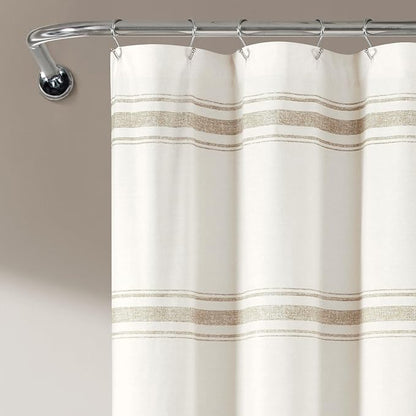Lush Decor Farmhouse Stripe Cotton Shower Curtain, 72" W x 72" L, Neutral - Striped Bathroom Curtain - Fabric Shower Curtains - Farmhouse Bathroom Decor