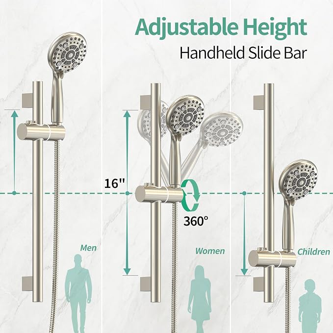 SR SUN RISE 10 Inch Rain Shower System, High Pressure Shower Heads and Handheld 6-Spray Combo Set Slide Bar Shower Faucets Sets Complete Included Valve and Trim Kit for Bathroom, Brushed Nickel