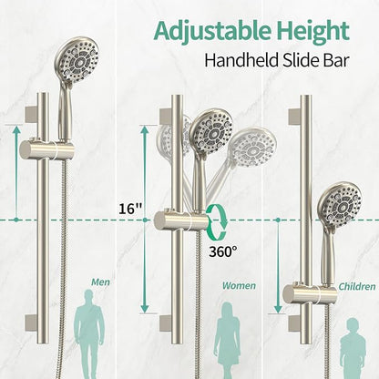 SR SUN RISE 10 Inch Rain Shower System, High Pressure Shower Heads and Handheld 6-Spray Combo Set Slide Bar Shower Faucets Sets Complete Included Valve and Trim Kit for Bathroom, Brushed Nickel