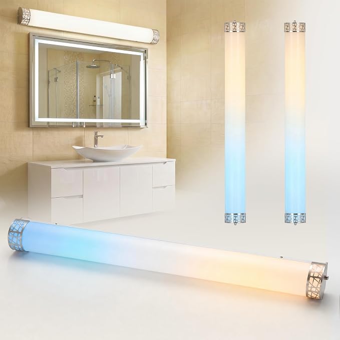 ASD 48 Inch LED Bathroom Vanity Light, 5CCT 2700K-5000K 35W, Dimmable Bathroom Light Fixtures, Modern Vanity Lights for Bathroom Lighting Fixtures Over Mirror, Wall Light Bar, Brushed Nickel, ETL, 2P