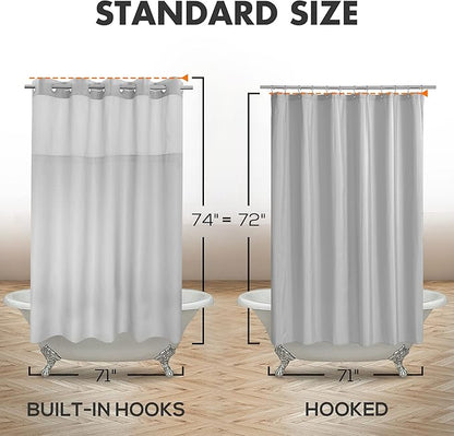 River Dream No Hook Slub Textured Shower Curtain with Snap-in PEVA Liner Set - 71" x 74"(72"), Hotel Style with See Through Top Window, Machine Washable & Water Repellent, Gray, 71x74