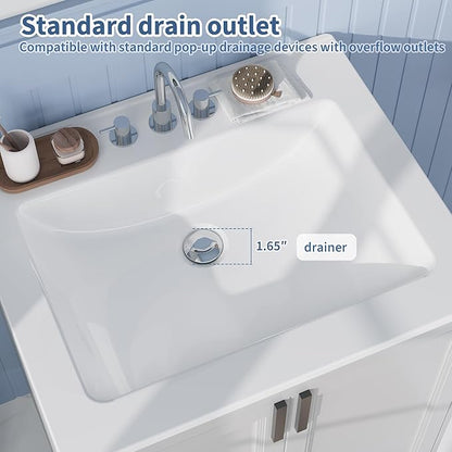20X17 Inch White Ceramic Drop-in Bathroom Sink, Oval Vanity Top with & 3-Hole Faucet (1.25" Centers), CUPC Certified Contemporary Lavatory for Small Spaces