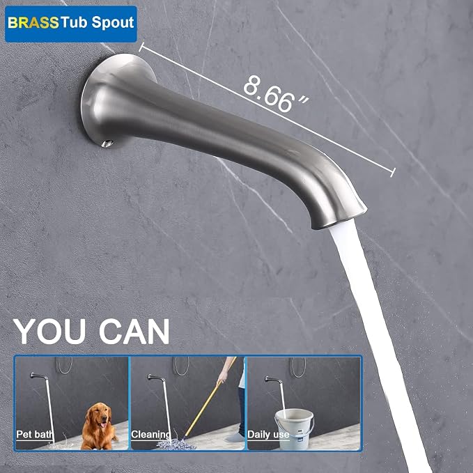 Enga Antique Shower Faucet Sets Dual Heads with Tub Spout 8" Ceiling & 6" Wall Mount Vintage Shower Head Handheld Spray Combo, 4 Way Diverter Brass Rough in with Trim Kit, Brushed Nickel