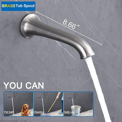 Enga Antique Shower Faucet Sets Dual Heads with Tub Spout 8" Ceiling & 6" Wall Mount Vintage Shower Head Handheld Spray Combo, 4 Way Diverter Brass Rough in with Trim Kit, Brushed Nickel