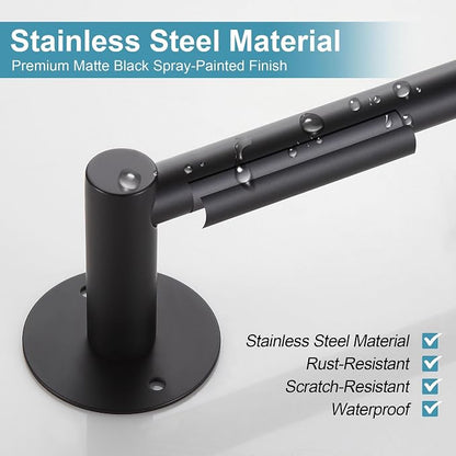 Towel Racks for Bathroom 4 Pieces,Matte Black Stainless Steel Bathroom Accessories Set Wall Mounted Included 24 Inches Towel bar,Towel Holder,Toilet Paper Holder,Robe Hook