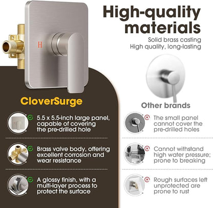 Shower Faucet Set Bathtub Faucet Set with Valve Included Shower Valve Kit with All-Metal High Flow Tub Spout,6 Inch High Pressure Head,Solid Brass Valve Body and Metal Handle Trim,Brushed Nickel