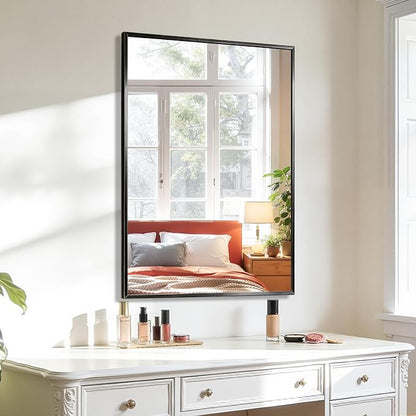 Koonmi Bathroom Mirror for Wall, 24"x36" Black Bathroom Mirror for Over Sink, Shatterproof Tempered Glass Vanity Mirror with Anti-Rust Aluminum Alloy Frame, Hang Horizontally or Vertically