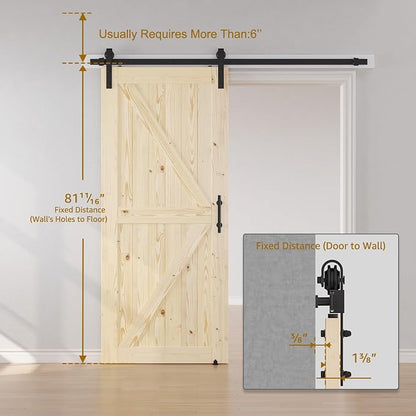 SMARTSTANDARD 32in x 80in Sliding Barn Door with 6ft Hardware Kit Included | Unfinished Solid Spruce Wood Door, Assembly Required, DIY, Stainable, Natural
