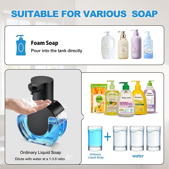 Automatic Foaming Soap Dispenser, 15oz/420ml Smart Hand Soap Dispensers, Touchless Wall Mount with 4-Level Adjustable, Rechargeable Foaming Hand Soap Dispenser for Bathroom Kitchen Office - Black-1