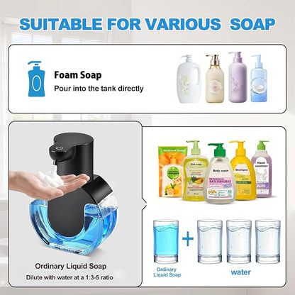 Automatic Foaming Soap Dispenser, 15oz/420ml Smart Hand Soap Dispensers, Touchless Wall Mount with 4-Level Adjustable, Rechargeable Foaming Hand Soap Dispenser for Bathroom Kitchen Office - Black-1
