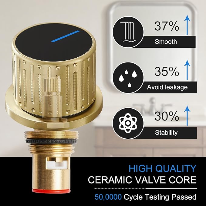 becola Brushed Gold Bathroom Faucet 3 Hole, 8 inch Widespread Bathroom Faucet with Top Storage, Waterfall Bathroom Faucet，2-Handle Modern Vanity Faucet with Adjust Knobs and Two Supply Lines