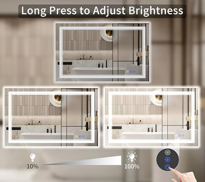 30"x55" LED Bathroom Mirror with Lights, Anti-Fog, Backlit + Front Lit, Dimmable, Led Vanity Mirror for Wall, Lighted Bathroom Mirror, 3 Colors, Shatter-Proof Tempered Glass