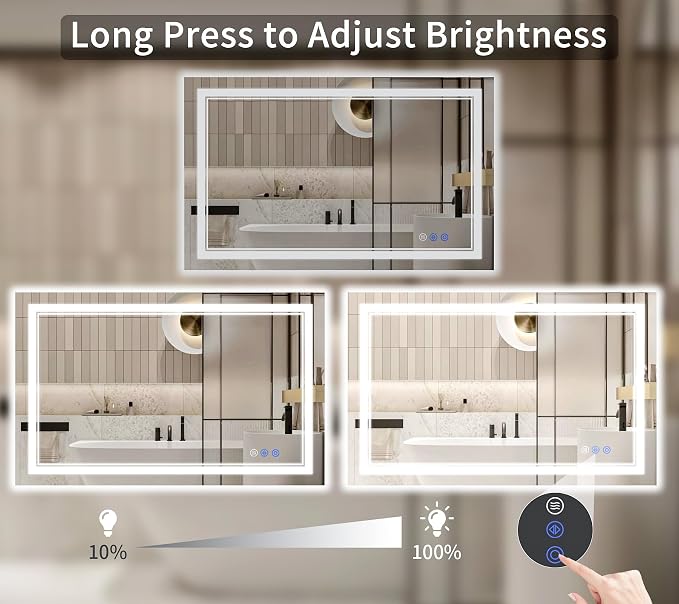 40"x55" LED Bathroom Mirror with Lights, Anti-Fog, Backlit + Front Lit, Dimmable, Led Vanity Mirror for Wall, Lighted Bathroom Mirror, 4 Colors, Shatter-Proof Tempered Glass