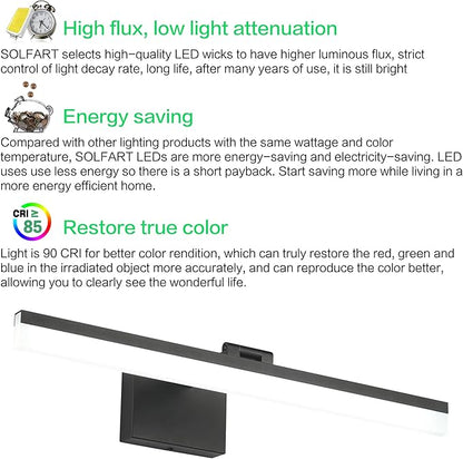 SOLFART 24 inch LED Modern Black Bathroom Vanity Lights Over Mirror Vanity Lighting Fixtures for Bath Matt Black Bathroom Light fixtures Bar