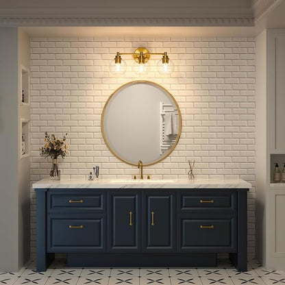 VONLUCE 3 Light Bathroom Vanity Light Fixtures, Gold Finish | Globe Glass Shades, E26 Sockets, Easy to install, Vanity Lights for Bedroom Hallway Living Room