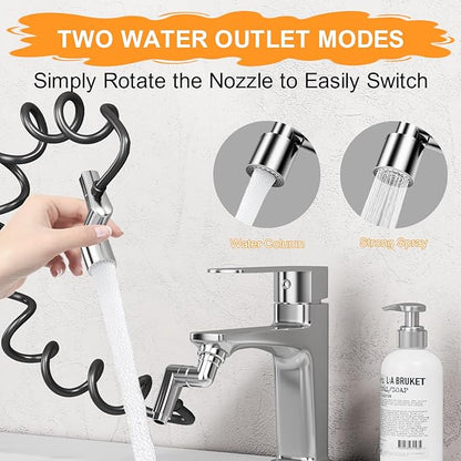 1080° Rotatable Faucet Extender Aerator - Sink Faucet Sprayer Attachment Bathroom - 2 Mode Metal Robotic Arm with Flexible Hose Extension - Small Pet Bathing Hair Face Washing