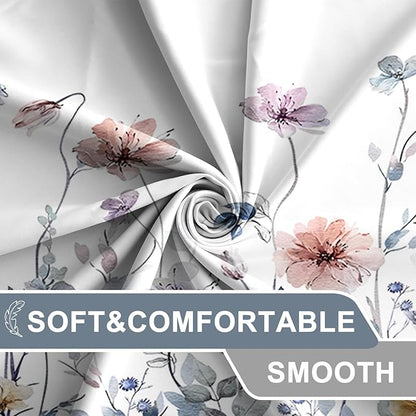 Flower Shower Curtain, Wildflower Shower Curtain Floral with Hooks, 72x72" | AWERT Pastel Shower Curtain for Bathroom, Spill-resistant Fabric Floral Bathroom Curtain Machine washable, with 12 Hooks