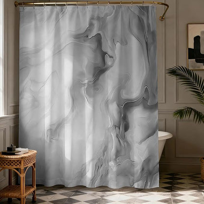 Mocsicka Shower Curtains for Bathroom, Grey Marble Shower Curtain for Bathroom, Abstract Gray and White Shower Curtain Modern Art Decor Waterproof Bath Curtain for Modern Bath Decor, 72 X 72 Inch