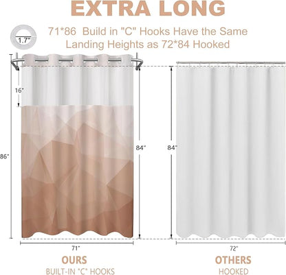 No Hook Shower Curtain with Snap in Liner Set, Peach, 71x86 | Waterproof Fabric for Bathroom, Modern Hotel Style Ombre Design, Mesh Top Window, Machine Washable, Quick Install