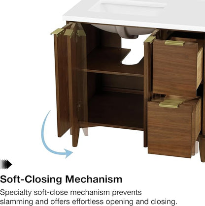 OVE Decors Indy 36 in. Undermount Single Sink Bathroom Vanity with White Engineered Marble Top, Warm Walnut