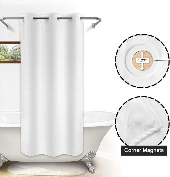 River Dream No Hook Stall Shower Curtain Microfiber Fabric - Soft 42" Width Shower Stall Curtain Hotel Grade, Waterproof & Machine Washable, White, 42x74 | Waterproof Fabric Shower Curtain Set, Bottom Magnets, Soft & Machine Washable, 42W x 74H