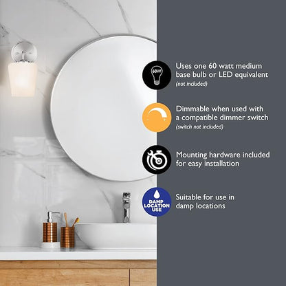 Design House 589283 Stasia Wall Light Sconce with Frosted Glass Tapered Shade for Bathroom Bedroom Entryway, Satin Nickel