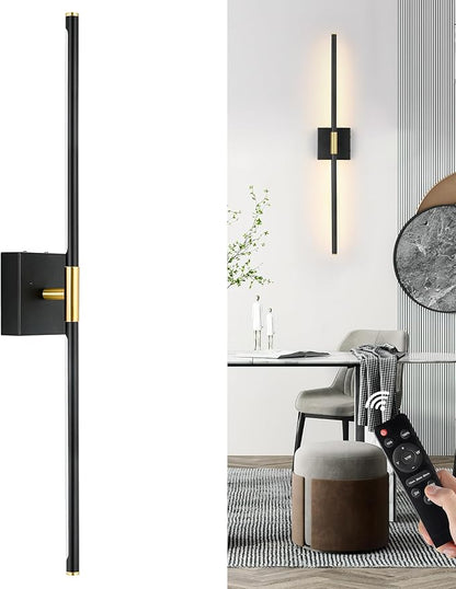 40 Inch Battery Operated Wall Sconce, Black Gold Rechargeable Wall Sconces with Remote Control, Dimmable Sconces Wall Lighting, Modern Wireless Wall Lights for Bathroom, Bedroom,Living Room