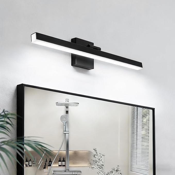 IZORRO Modern Bathroom Vanity Light 16 inch, Rotatable, 12W Dimmable Led Bathroom Light Fixture Over Mirror, Black Vanity Light Bar (Cool White 6000K)