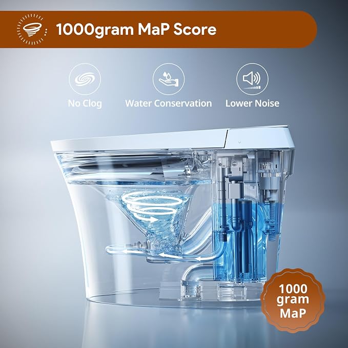 Uncle Brown Smart Toilet UBST12U, Luxury Bidet Toilet with Hygienic Water Cleanse & PlasmaClean Technology, Powerful 1000g MaP Flush Score, ADA Height, Auto Lid, Foam Shield, Safe Comfort