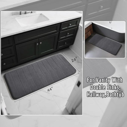 Yimobra Long Bath Mat 44"x24", Super Soft Quick Dry Memory Foam Bathroom Rug, Water Absorbent, Non Slip Backing Machine Washable for Tub Shower, Thick Comfort Support, Dark Gray