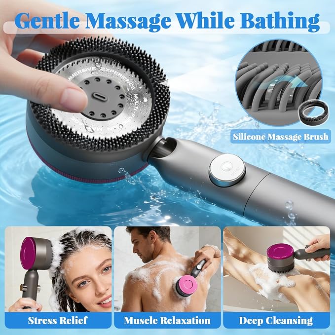 Filtered Shower Head with Handheld,High Pressure3+1Spray Mode Showerhead with Filters,Water Softener Filters Beads for Hard Water 360°Rotating Adjustable Shower Head with Wall Holder&ON/Off Switch
