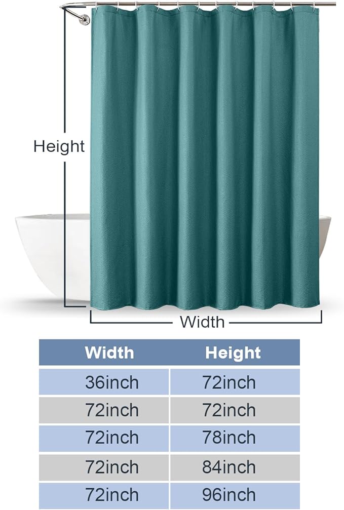 Turquoise Shower Curtain or Bathroom 72x72 Inch, 3D Embossed Textured Waffle Fabric Shower Curtains, Soft Hotel Farmhouse Style, Water Repellent, Machine Washable, Turquoise, 72" W x 72" L
